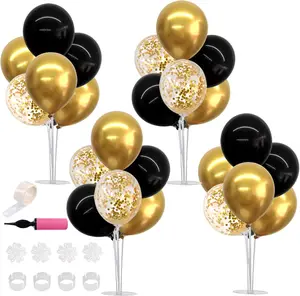 4 Set Black Gold Balloon Centerpieces for Table,Balloons Stand Kit for Black Gold Party Decorations Christmas Engagement 50th Birthday Anniversary New Year 2024 Graduation Decorations Room