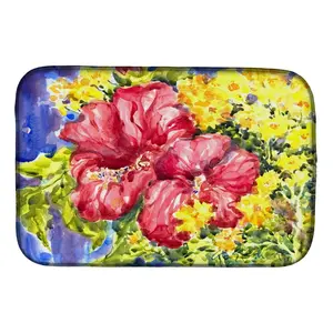 212 MAIN Rectangular Hibiscus Floral Coasters Set - 14x21 in Kitchen Dish Drying Mat for Tableware Use