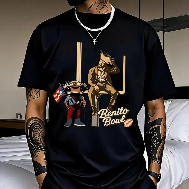 Men's & Women's Benito Bowl Shirt - Puerto Rico Coqui Frog Tee, Comfortable Fitted T-Shirt Suitable for Football Fans, Casual Crew Neck Top, Christmas & New Year Gifts for Fans and Friends