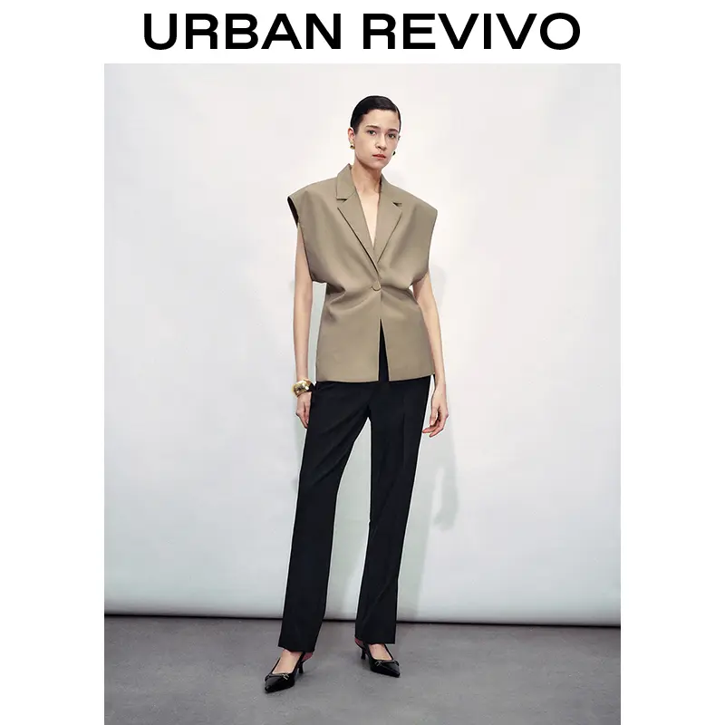 URBAN REVIVO Women's Fitted Sleeveless Blazer Vest - V-Neck Lapel Collar Button-Up Waistcoat, 2025 Fashion Chic Elegant Comfortable Top, Versatile Casual Women's Clothes, UWG140041 summerwins