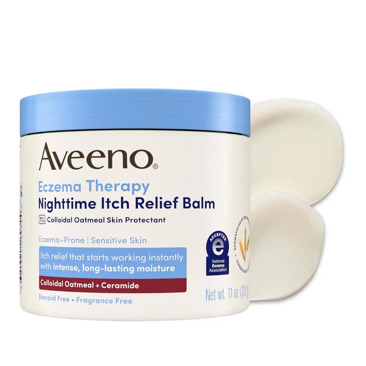 Aveeno Eczema Therapy Nighttime Itch Relief Body Balm, Colloidal Oatmeal Cream for Itchy Skin Relief, Moisturizing Balm for Sensitive, Eczema-Prone Skin, Steroid- & Fragrance-Free, 11 Oz