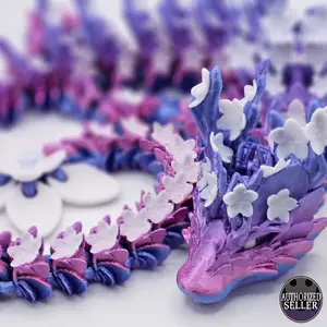 Cinderwing3D 3D Printed Decorative Articulating 24 inch and 17.5 inch Cherry Blossom Dragon Figurine Ornaments Colorful Hand Nature