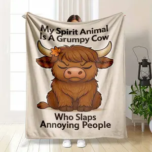 Grumpy Highland Cow Flannel Blanket Funny Spirit Animal Print Ultra Soft Lightweight Cozy Fleece Throw Perfect For Farmhouse Living Room Decor Birthday Gift For Cow Lovers Camping Travel Or Movie Night Warmth