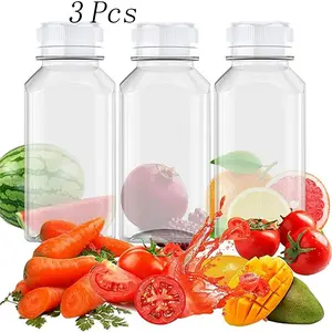 3 Pcs Plastic Juice Bottles,White Milk Bottles, Beverage Containers,Reusable Juicing Bottles,for Juicing, Smoothie, Drinks
