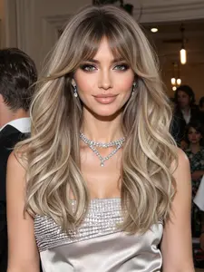 Root Ombre Highlights Wig, 20 Inch Medium Length Curly Hair, Women's Full Head High Temperature Resistant Fashion Casual Wig, Heat Resistant Wigs, Synthetic Material Wigs