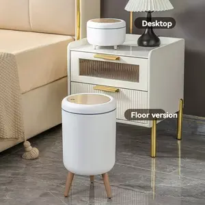 Elegant High-End Trash Can with Lid, Press-Type Garbage Bin for Living Room & Bedroom, Desktop Storage Bucket for Home Use, Household Waste Bin