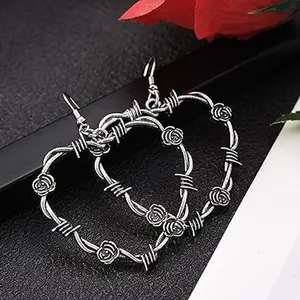 Barbed Wire Earrings Heart Earrings for Women Thorn Heart Ear Ring Ear Studs for Girls Ear Jewelry Summer Gift