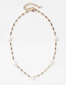 Golden Pearl Station Necklace N-1585
