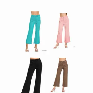 Acid washed high waist Frayed Hem bootcut Pants