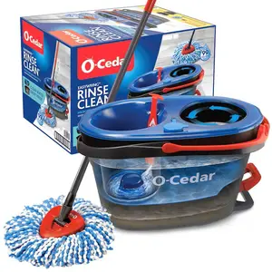 O-Cedar RinseClean Spin Mop With Bucket - Dual-Chamber Bucket System, Microfiber Mop Head, Hands-Free Wringing, Machine Washable, Safe for Hard Floors