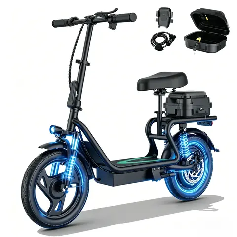 Adult 500W Electric Scooter with Seat - 48V 10.4Ah Battery, 22 mph Top Speed, 21-27 mi Range, Pet-Friendly Design, Rear Basket, Portable Folding Scooter for Grocery Shopping