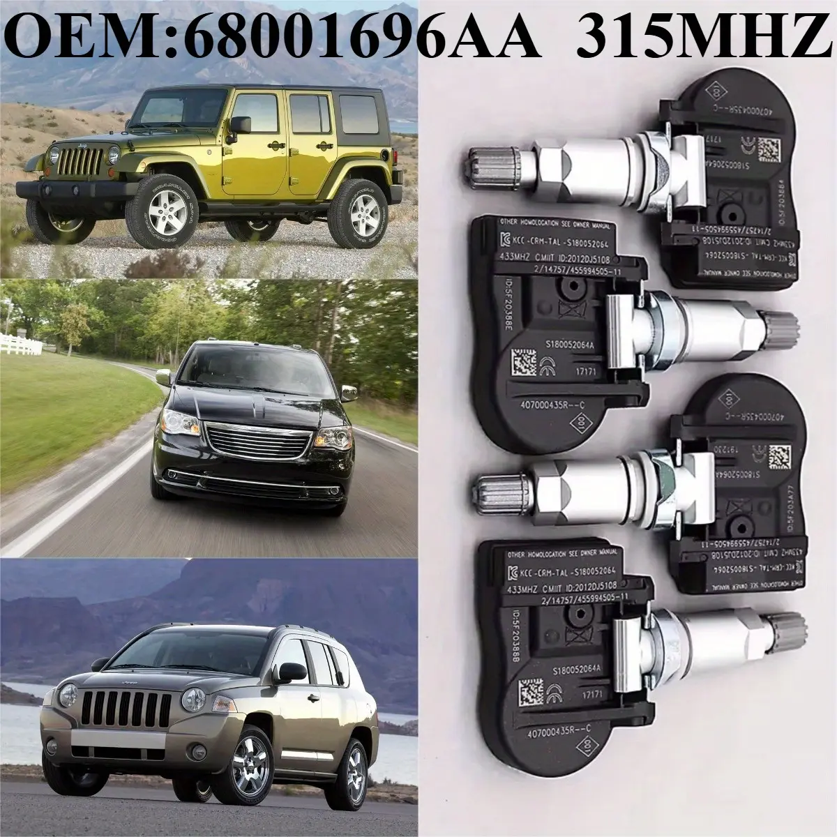 1Pcs/4Pcs TPMS/Tire Pressure Sensor OEM#68001696AA #315MHZ For #CHRYSLER:PACIFICA(2006/01-2008/12) #JEEP:PATRIOT(2007/01-2016/12) COMPASS(2007/01-2011/12)