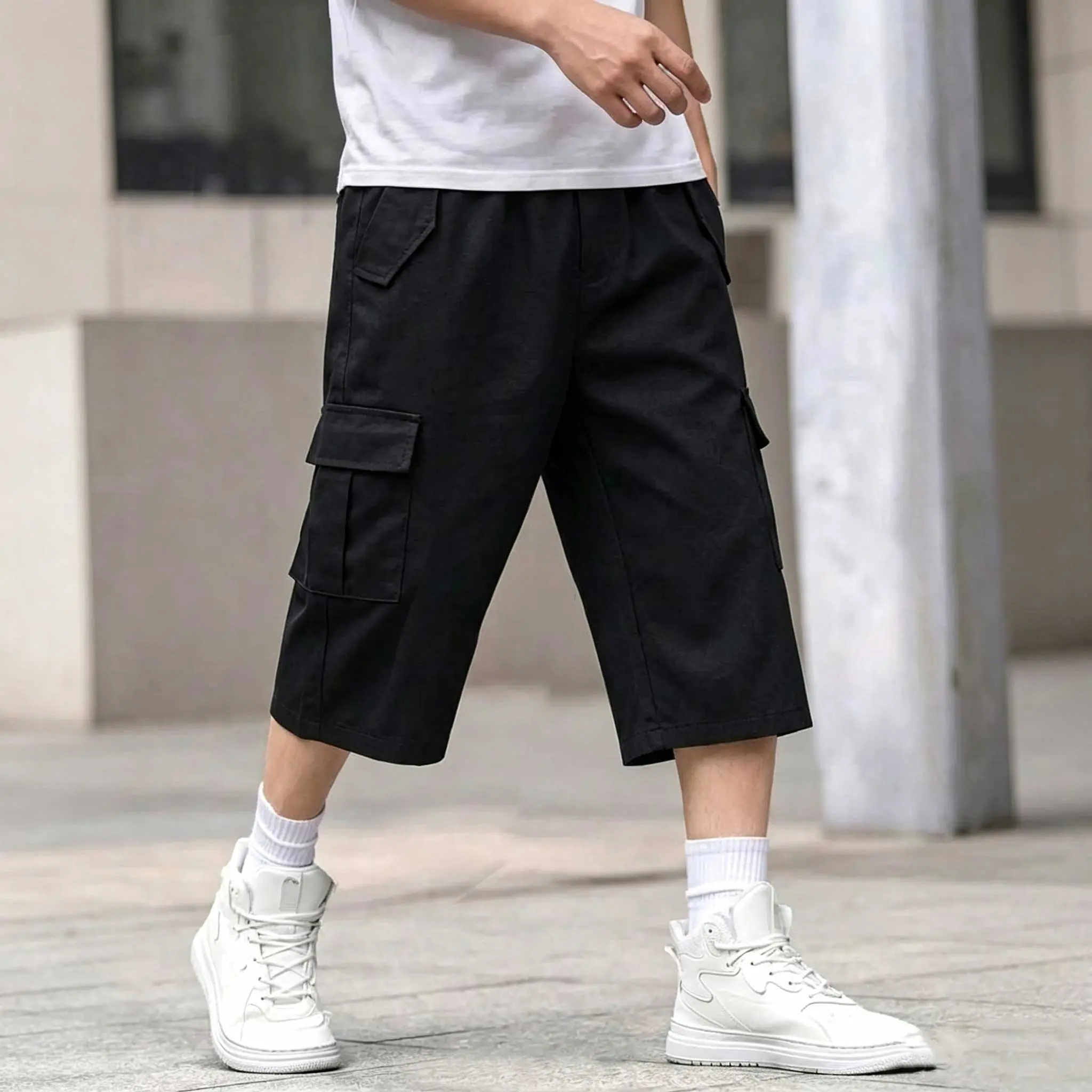 Teen Boys Back To School Cargo Capri Pants, Casual Multi Pocket Cropped Trousers All-match Daily Wear