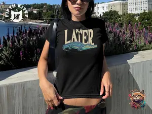Later Gator Vintage 90s Y2K Micro Rib Baby Tee, Graphic Alligator Print, Retro Style Cropped T-Shirt, Funky Fashion Statement Shirt, Trendy Apparel