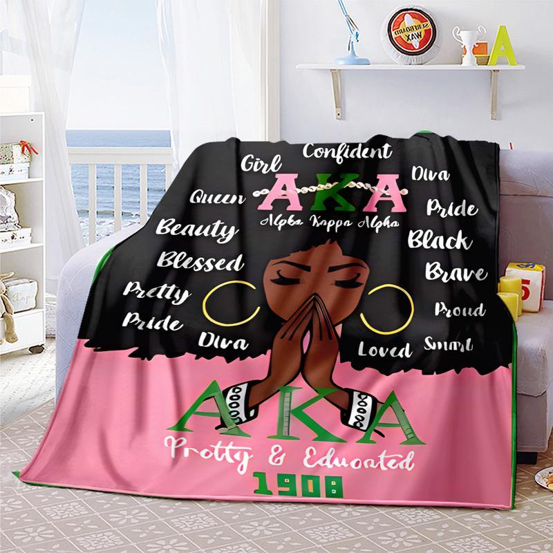 Aka Alpha Kappa Alpha Black Girl Queen Diva Pride Beauty Pattern Print Blanket Four Seasons Home Travel Camping Flannel Throw Blanket Bedroom Coach Decor Family Friends Birthday Christmas Gift LXR f131