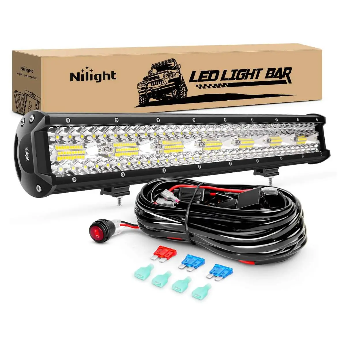 Nilight 20-Inch 420W Triple Row Flood Spot Combo LED Light Bar Car, Heavy-Duty Off-Road LED Work Light with 42000LM Output and Included Compatible Wiring Harness