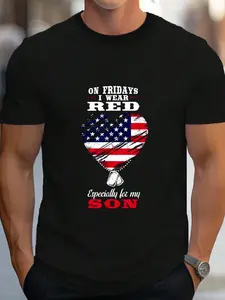 100% Cotton On Fridays I Wear Red Red Friday Military T-Shirt Women's Men's Graphic Tee Crew Neck summer vacation Tops