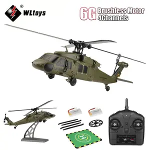 WL K170 RC Helicopter, 2.4G 4CH Flybarless 6-Axis Gyroscope Altitude Hovering RC Military Helicopter with Display Stand and Apron Takeoff Landing Pads (RTF Version)
