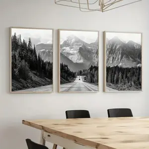 3pcs Mountain Landscape Canvas Art with Wooden Frame, Modern Minimalist Home Decor, Western Wall Art, High-Quality Mdf Wall Hanging Paintings