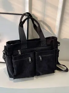 Women's Casual Solid Color Zipper Crossbody Tote Bag, Large Capacity Multi-pocket Design Portable Shoulder Bag for Daily Used,  Fashionable Shopping Bag, Casual Trendy Bag