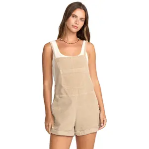 BILLABONG Women's Wild Pursuit Cord Overalls, Cotton Corduroy Summer Shortalls, Square Neck Jumpsuit, Adjustable Romper, Multiple Pockets Shorts Overalls, Regular Fit