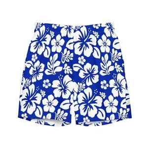 White and Royal Blue Hawaiian Flowers Men’s Swimsuit – Eco Swimwear by Extremely Stoked