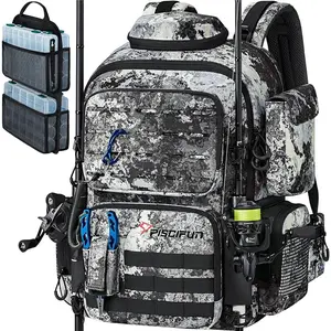 45L Fishing Tackle Backpack with Rod Holders, 4 Tackle Boxes & Rain Cover
