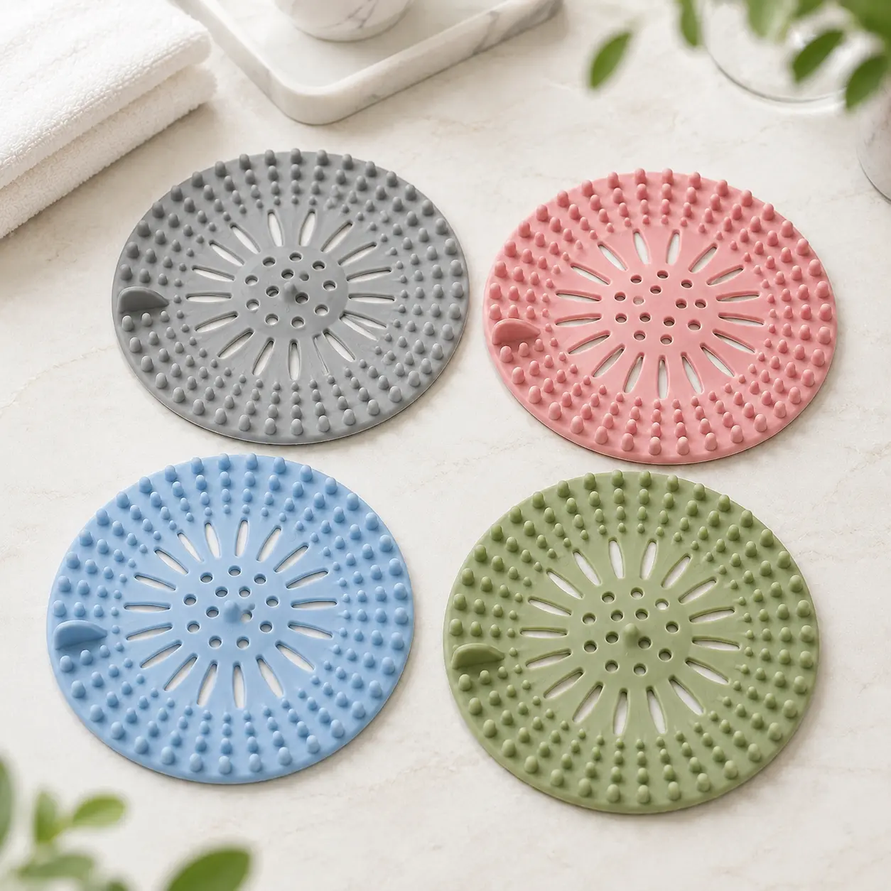 Silicone Anti-Clog Drain Hair Catcher - Flexible Protector for Bathroom Shower, Kitchen Sink & Drains