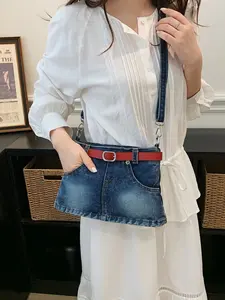 American Vintage Denim Crossbody Shoulder Bag, Belted Shorts Style, Unique Designer Backpack for Girls, Perfect for Commuting and Shopping