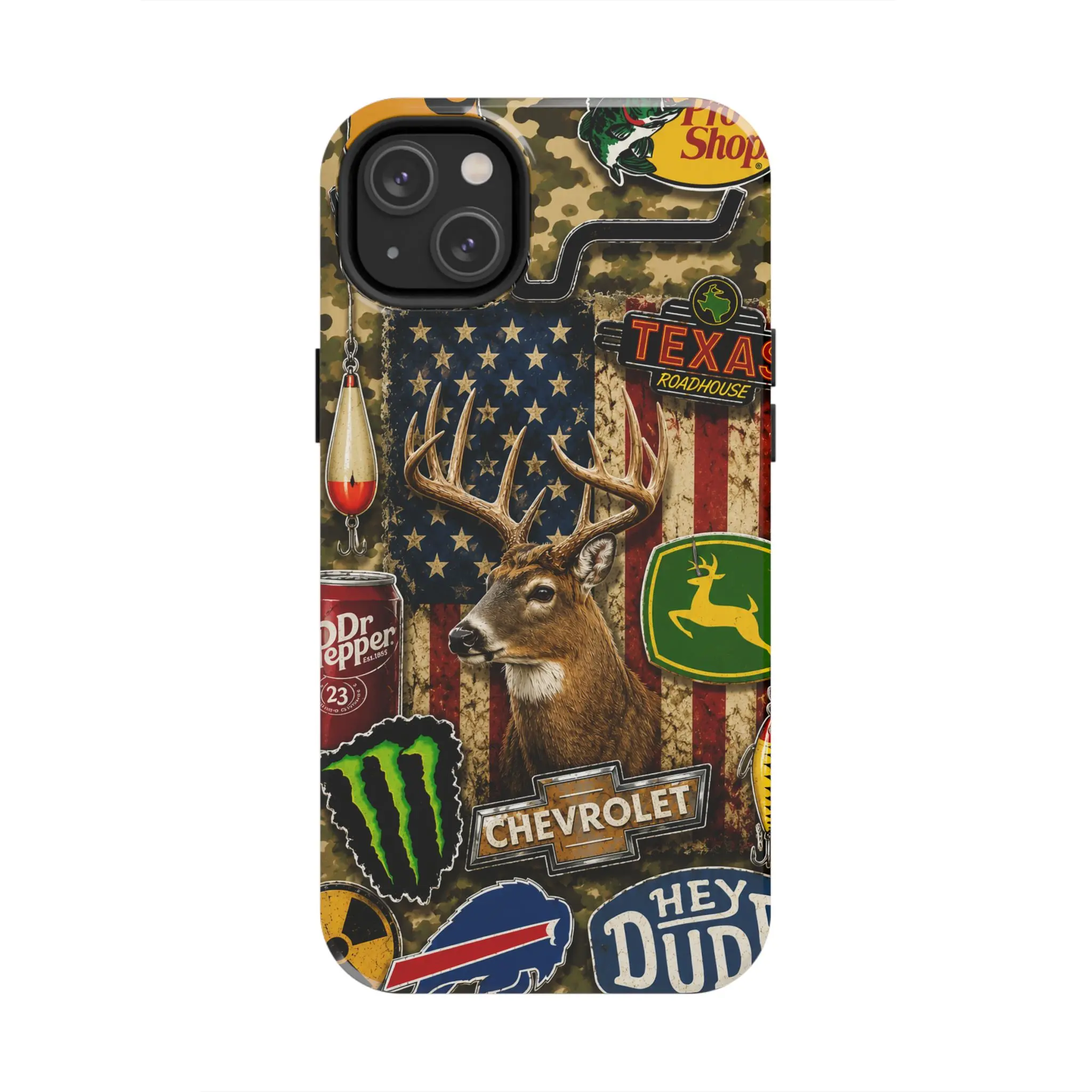 American Hunting Deer Camo Phone Case – Buck, USA Flag, John Deere, Bass Pro Shop, Texas Roadhouse, Outdoor Country Style Protective Cover for iPhone