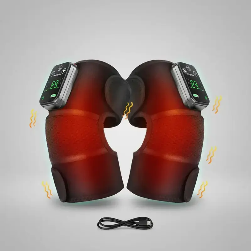 Smart Heated Vibration Knee Massager, 2 Counts Rechargeable Knee Massager for Shoulder, Elbow, Knee, Massage Device for Men & Women, Cordless Rechargeable Massagers
