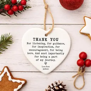 Christmas Thank You Ornament 2025 Personalized Heart Gift for Teacher Mentor Friend Appreciation Keepsake Custom Message Holiday Gift