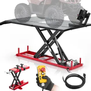 Fathersdaygift VEVOR Motorcycle Lift Table, 1500 lbs Capacity, Electric Hydraulic Pump with Scissor Lift Jack, Wheel Chock, 9.05-41.73 Height, 78.3x 50.4 Extra-Wide Heavy Duty Repair Stand for ATV, Dirt Bikedealsforyoudays