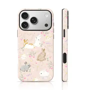 Cute Bunny Phone Case Protective Cover Pastel Floral Rabbit Print Y1123 | Phone Case Compatible with iPhone 17 16 15 14 13 12 11 pro pro max & Samsung S25 S24 S23 S22 S21 Durable Protection Dual Layer Design Glossy