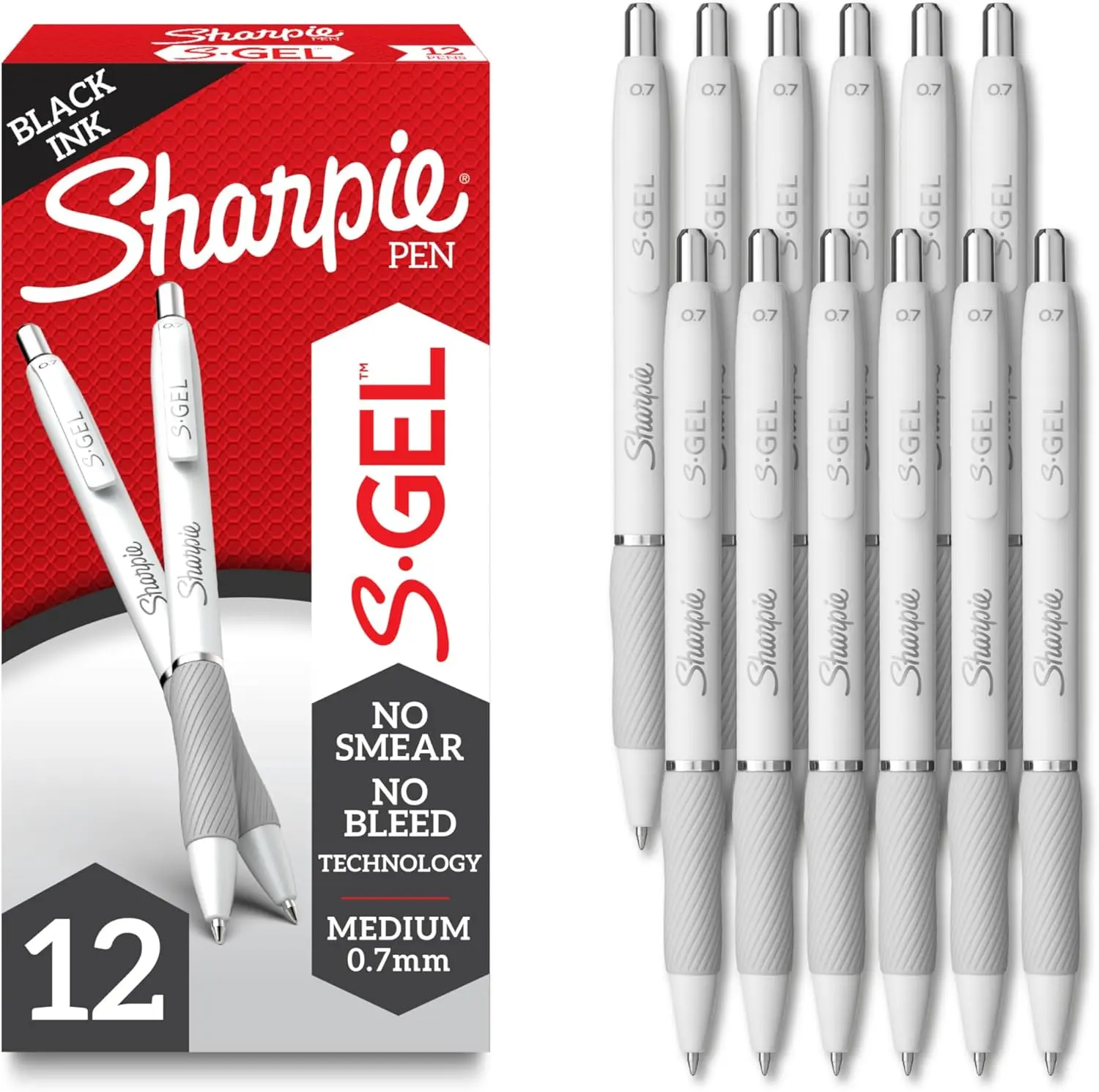 Quick Dry Smooth Writing Gel Pens, 0.7mm Medium Point,  Black Ink, 12 Count - Office Supplies, Teacher Use, Quick Dry Pens, Smooth Writing Pens