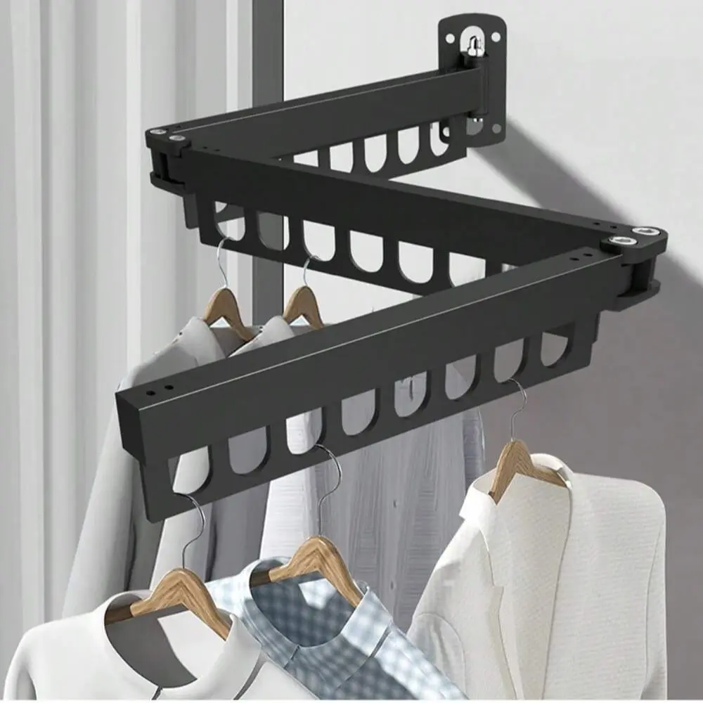 Foldable Wall Hanging Clothesline, Wall Drying Rack, Folding Clothes Drying Rack, Aluminum Alloy Retractable Laundry Rack for Home Balcony, Space Saving Indoor Outdoor Use