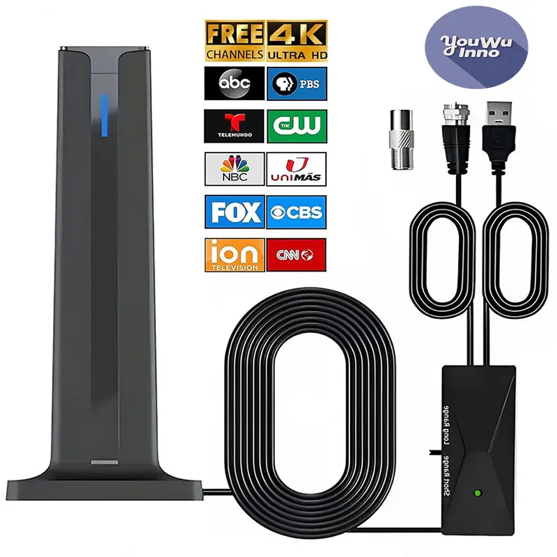 Black 4k 1080p HDTV Digital Antenna Indoor with 3M-Stick Base Long Range Reception Easy Setup Antenna for TV without cabl