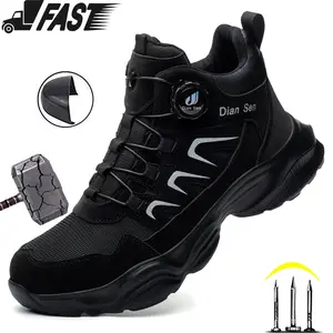 New Men Rotary Buckle Safety Shoes Anti-smash Anti-puncture Work Shoes Breathable Lightweight Work Sneakers Indestructible Construction Shoes