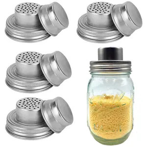 4 Pack Stainless Steel Mason Jar Shaker Lids with Silicone Seals, Regular Mouth Replacement Canning Lids for Spice, Sugar, Salt & Pepper
