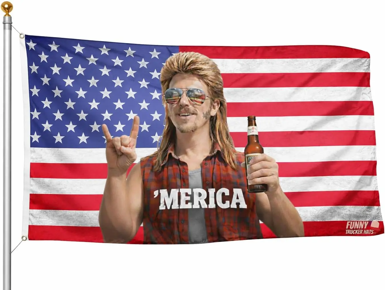 ’MERICA Mullet Man American Flag 3x5 Ft – Funny Patriotic USA Flag, Red White Blue Man Cave Garage Bar Indoor Outdoor Flag
