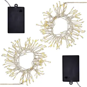 LumaBase Battery Operated LED Firecracker Fairy String Lights Set of 2 Bendable Wire 100 Mini LED Lights for Indoor Outdoor Use