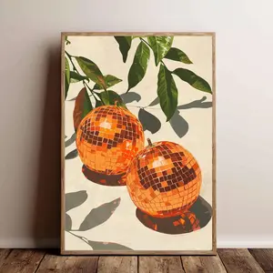 [Sale Up To 40% - Freeship] [Unframed] Retro Funky Disco Oranges Wall Art Print, Maximalist Dopamine Decor, Citrus Fruit Pop Art Poster, Colorful Eclectic Boho Artwork