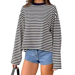 Women’s striped long-sleeve crewneck loose top for spring and autumn, pullover sweatshirt, casual streetwear GARMENTARY