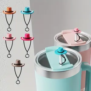 5pcs Cowboy hat, straw cover, straw dust plug, straw silicone dust cap, dust resistant, reusable straw cover
