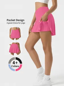 Women's Cross Waist Design Sports Tennis Skirt, Indoor Gym Yoga Skirt, Outdoor Running Sport Skirt, Quick Dry Sweat Absorbent Belly Band Pocket, Sports Skort