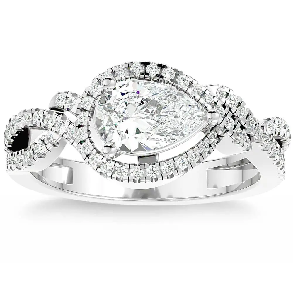 1 1/2Ct TW Pear Shape Moissanite & Diamond Engagement Ring 10k Gold