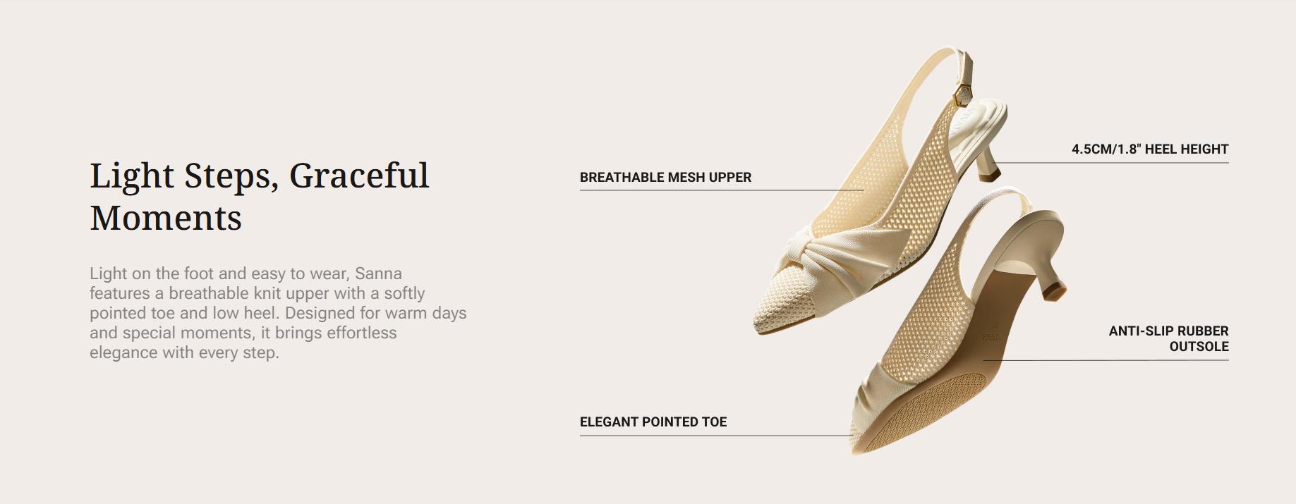VIVAIA Arch Support Pointed Toe Mesh Bow Slingback Kitten Heels, Comfortable Heels, Wedding Shoes, Summer Heels, Breathable Mesh, Suitable for Dinner, Commute, Summer Party, Weddings, Slingback Sandals, Summer Sandals (Sanna)
