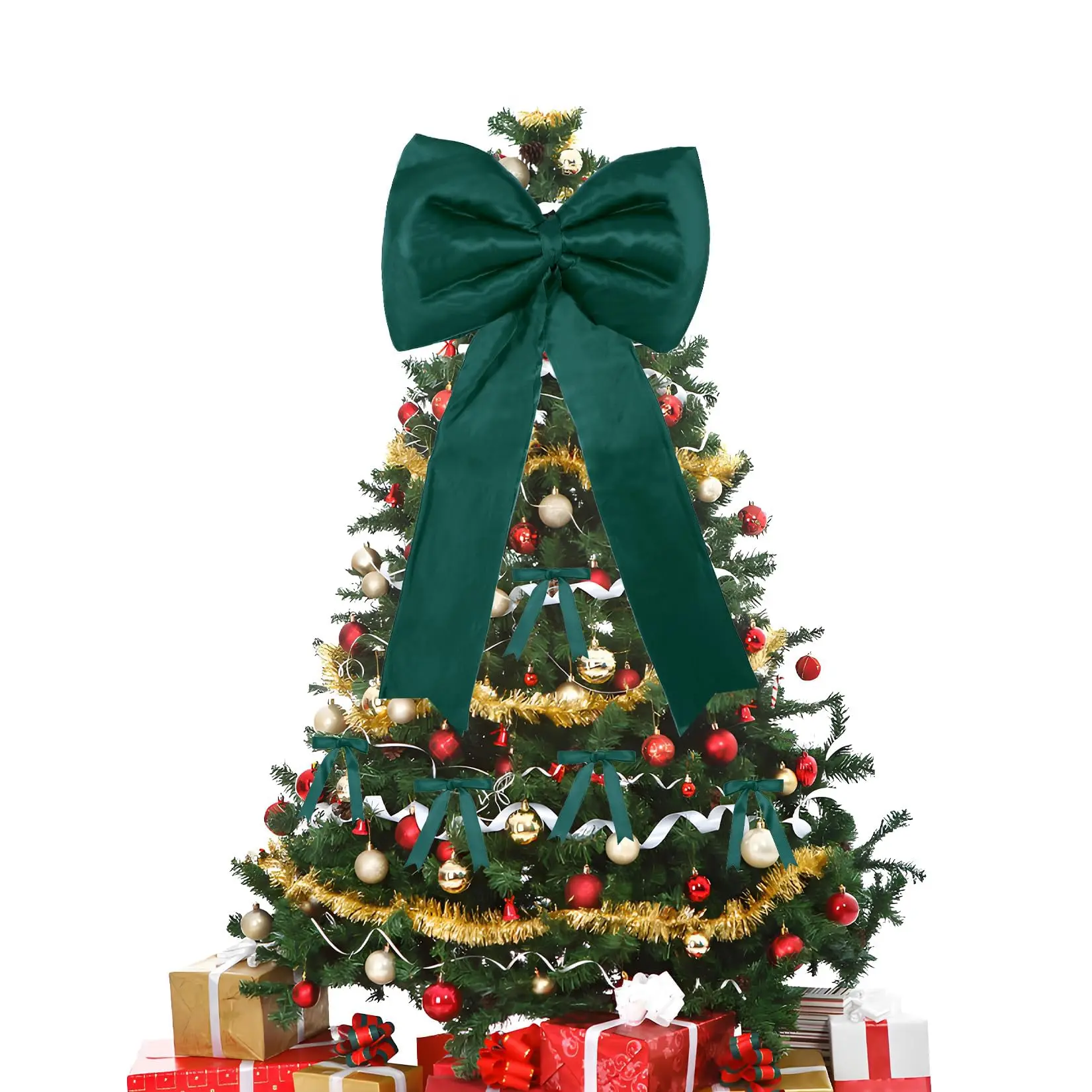 Christmas Decorations - 18 inch Big Christmas Bows & 24 Short Ribbon Bows for Xmas Tree - Giant Satin Bow for Tree Topper Window Mantle Wall Door Decor,Green,B