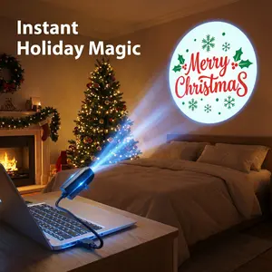 USB Christmas Projector Lamp, 360° Rotating LED Christmas Night Light Projector Lamp, 35% Brightness Increase, Gooseneck USB Powered Christmas Lamp, Suitable for Indoor Bedroom Christmas Decoration.