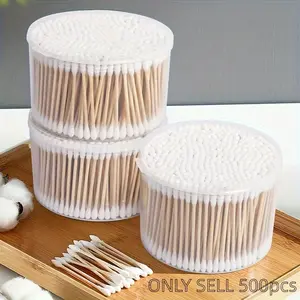 500 Counts Cotton Swabs with Durable Wooden Handle, Round and Spiral Tips, 3 Inch Length, Unscented, Includes Storage Box or Bag